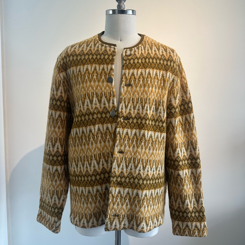 Men's Geometric Pattern Jacket - Tan and Green